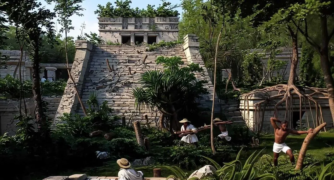The Untold Tulum History of a Jungle Village Turned Paradise Stone pyramid structure with temple ruins atop surrounded by dense jungle vegetation and visitors exploring the archaeological site