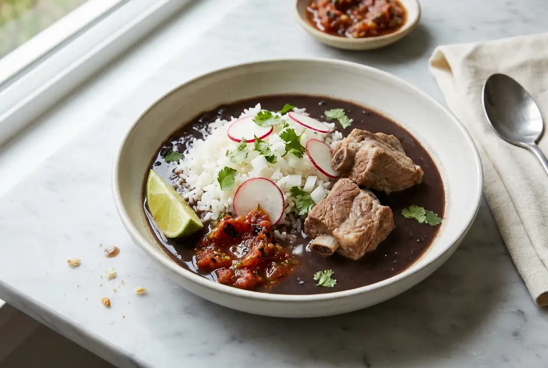 Frijol con Puerco: Yucatán's Monday Pot of Black Beans and Pork Frijol con Puerco: Yucatán's Monday Pot of Black Beans and Pork, served and ready to eat