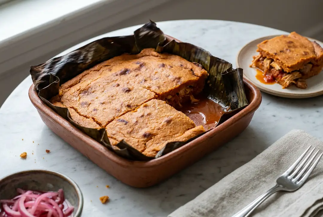 Mucbipollo: the Large Baked Tamal of Hanal Pixán Mucbipollo: the Large Baked Tamal of Hanal Pixán, served and ready to eat